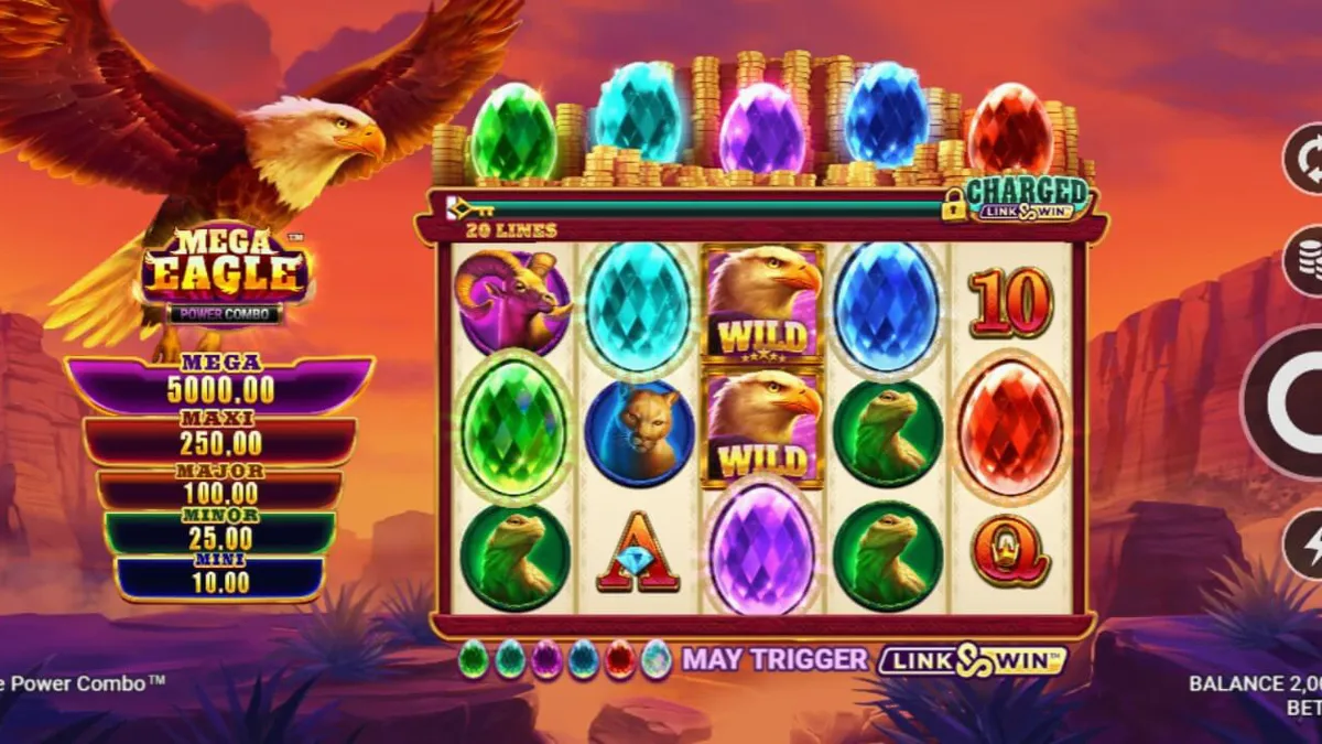 Pemandangan alam liar pegunungan dalam slot Mega Eagle Power Combo